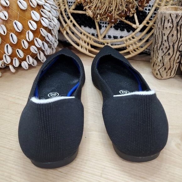Rothy's Women 9.5/41 Ballet Flat Pointed Toe Knit White Stripe Sustainable Black - Picture 7 of 12